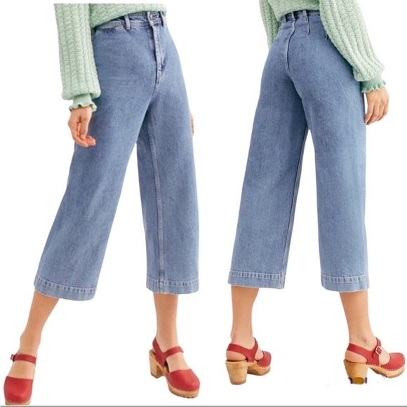 Free People Denim - Free People | We The Free | Devon Wide Leg Crop Trouser Jeans in Vintage Blue
